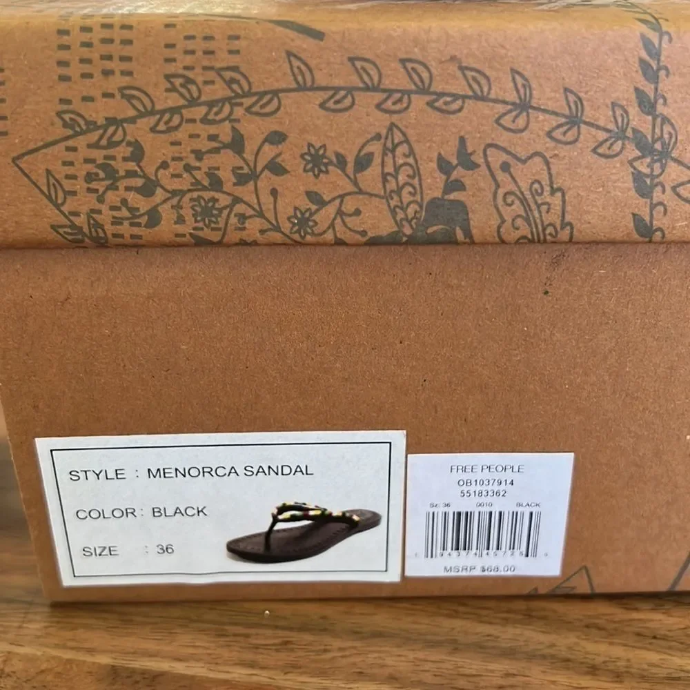 NWT Free People Menorca Thong Flip Flop Leather Beaded Sandal 36 black